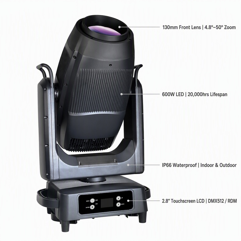 700 واط / 1000 واط IP66 خارجي LED تأطير ضوء الرأس المتحرك | تكبير 4.8°-50° | 4- تأطير الشفرة
